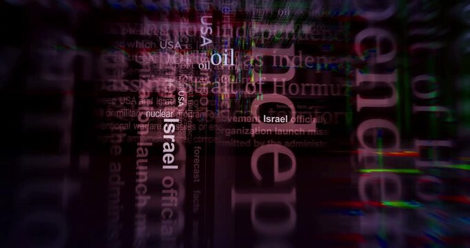 Iran Israel USA war conflict. Headline news titles international media abstract concept  loop. Seamless and looped 3d animation.