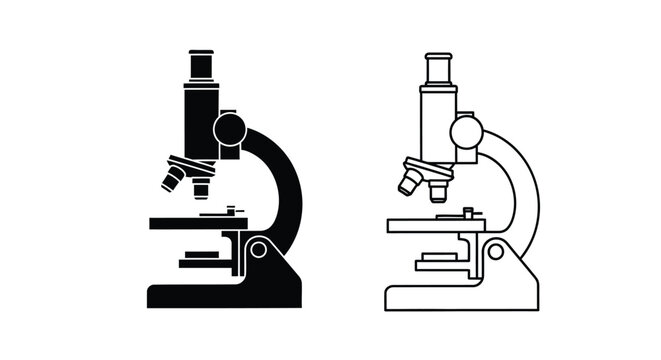 Two black and white microscope icons displayed side by side silhouette