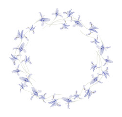 Obraz premium Watercolor spring botanical illustration of a round iris wreath. Hand painted element for invitation, social media and posters