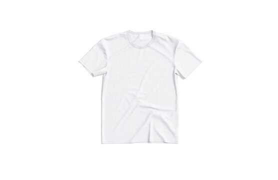 Blank white t-shirt mockup flat lay png, transparent background, 3d rendering. Empty jersey fabric tshirt model mock up cut out. Clear basic or casual unisex clothing for everyday outfit template.