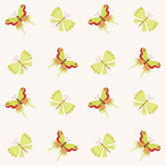 Yellow Butterfly Seamless Pattern On Cream Background. Delicate Hand Drawn Insects Vector Illustration © Viktoriia Blazhuk