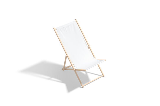 Blank white folding beach chair mockup png, transparent background, 3d rendering. Empty sling lounger or hammock for summer relax mock up cut out. Clear foldable wood weat for sunbathing template.