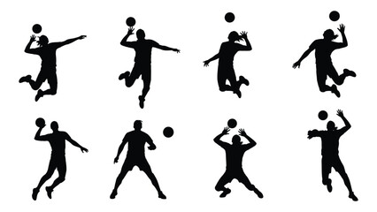 Obraz premium A set of silhouettes of people playing volleyball