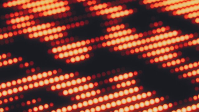 3D rendering of futuristic diagonal lines on black background. Slanted pattern made of smooth fading and appearing red-orange heptagonal bokeh circles for digital backgrounds and data science.