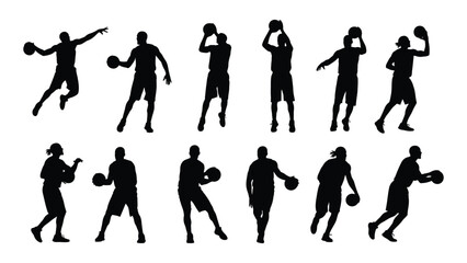 Obraz premium A group of black silhouettes of people playing basketball