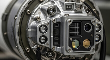 Fototapeta premium Close-up of industrial camera equipment with multiple lenses and sensors