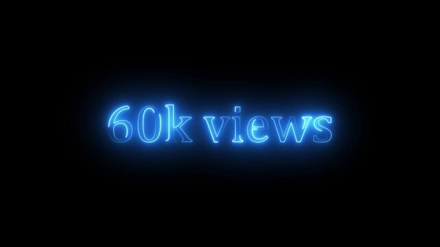 Glowing neon blue 60k text animation on black background. 60k Followers, 60k views, 60k subscribers.60k Celebrating our Community. Digital Milestone Number Design for Online Subscribers Achievement, 