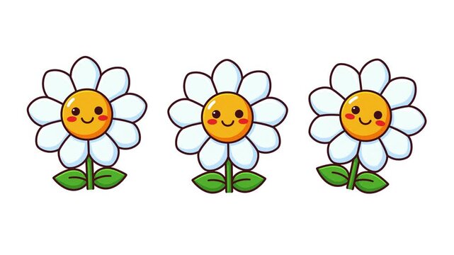Cute Animated Daisy Flower Loop with Wiggle Motion Cartoon Smiling Flower Character