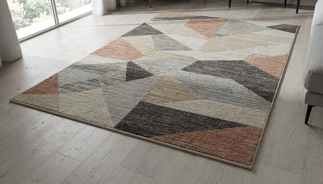 Modern Abstract Geometric Area Rug on Light Wood Floor in Bright Room Decor