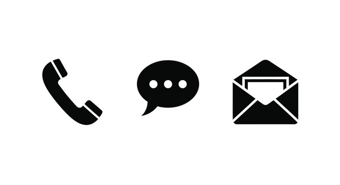 Communication icons phone speech bubble and envelope silhouette