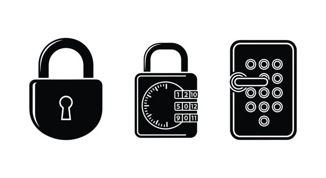 Three black lock icons representing security and access silhouette