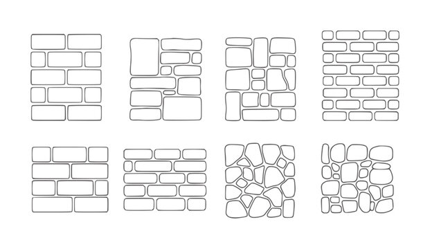 Eight different stone and brick wall patterns in outline texture