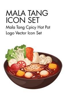Mala Tang Spicy Hot Pot Icon Set - Delicious Asian Cuisine Food Illustration