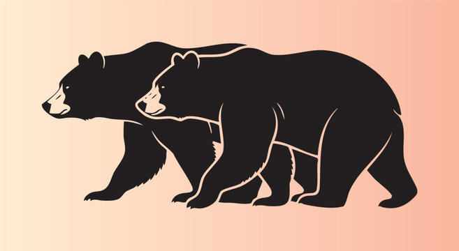 Silhouette of two bears walking side by side illustration