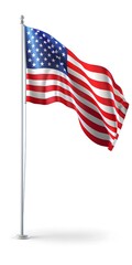 Fototapeta premium An American flag waves majestically on a flagpole against a white background