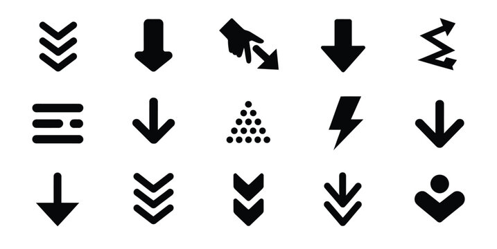 Swipe down arrow icon set for social media stories scroll down button symbol in vector design