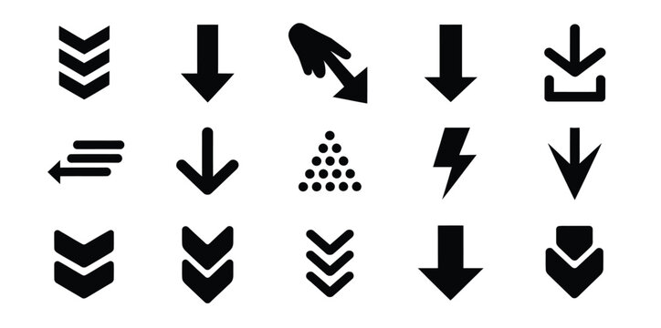 Swipe down arrow icon set for social media stories scroll down button symbol in vector design