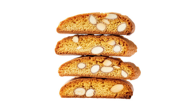 Isolated stack of delicious traditional Italian almond biscotti biscuits for coffee time