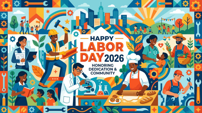 Happy Labor Day 2026: Honoring Dedication and Community with Diverse Workers.