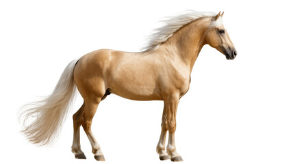 Obraz premium Isolated majestic golden palomino horse with flowing white mane and tail standing gracefully
