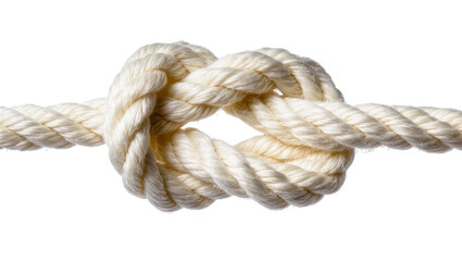 Isolated sturdy natural fiber rope with a tight knot in the middle, symbolizing strength and connection © Joao
