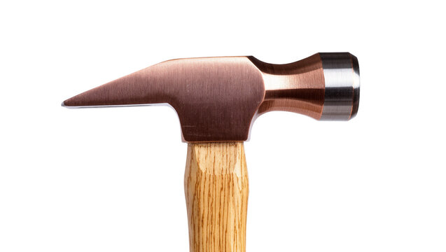 Isolated professional copper and wood hammer, essential handyman construction repair and DIY tool.