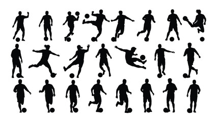 Fototapeta premium Black silhouettes of soccer players in various poses