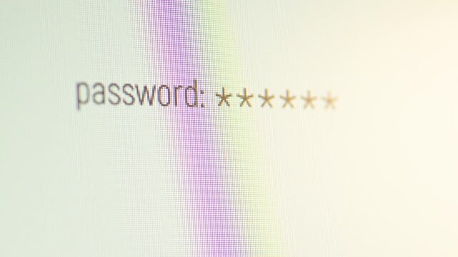 Successful user authorization in the system with confirmation on the screen. Entering password characters in the authorization field on a white monitor screen, symbolizing security and data access