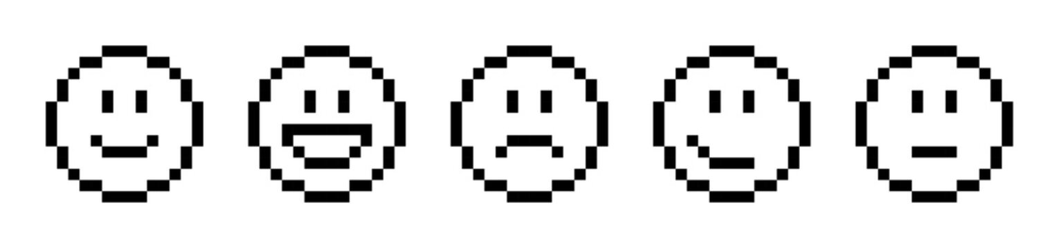 Pixel Emoji Face &ndash; 8-Bit Style Emoticons in Vector Format