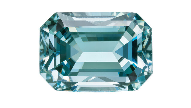 Isolated brilliant teal blue-green emerald cut gemstone for elegant jewelry design projects