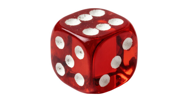 Isolated shiny red transparent dice showing multiple faces with white pips for games of chance