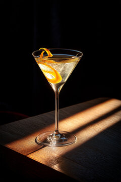 Elegant Martini Cocktail on Dark Table, Luxury Drink with Refined Style