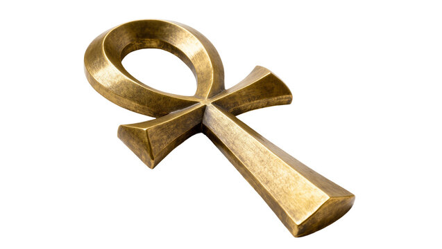 Isolated antique brass ankh symbol, an ancient Egyptian icon of life, vitality, and immortality
