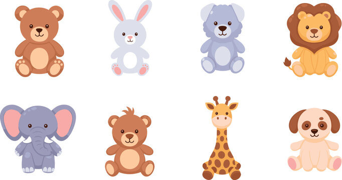 Stuffed Animal Vector Illustration Showing Bear Rabbit Lion Elephant Giraffe and Do