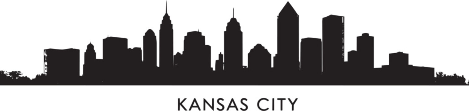 Minimalist kansas city skyline vector silhouette presents clean architectural outlines of missouri landmark buildings on transparency