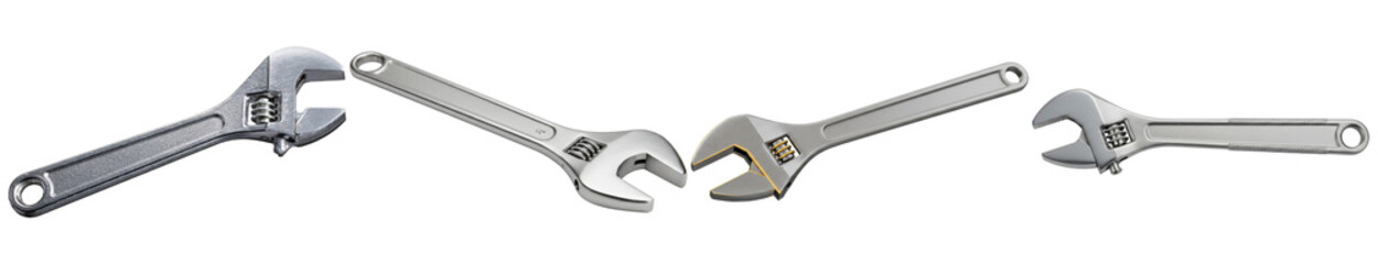A collection of adjustable wrenches and spanners, essential hand tools for various mechanical and...