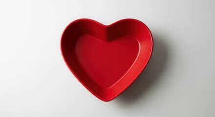 Fototapeta premium Red heart-shaped ceramic dish isolated on white background, minimalist love symbol for Valentine's Day or romantic gift