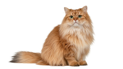 Isolated charming fluffy ginger cat with beautiful green eyes sitting and looking directly at camera © Joao