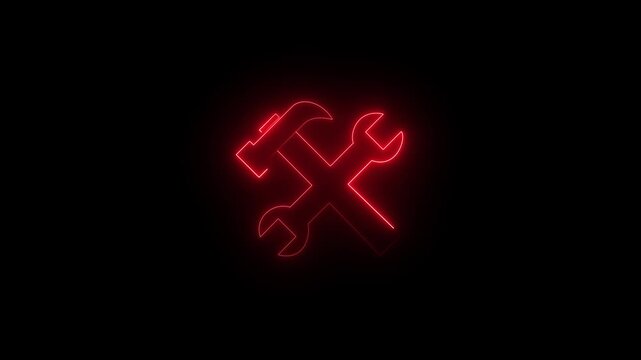 Neon glowing cyan tools icon animation in black background