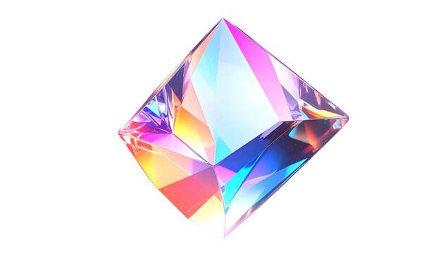 Iridescent crystal diamond on black background showcases multifaceted prism effects
