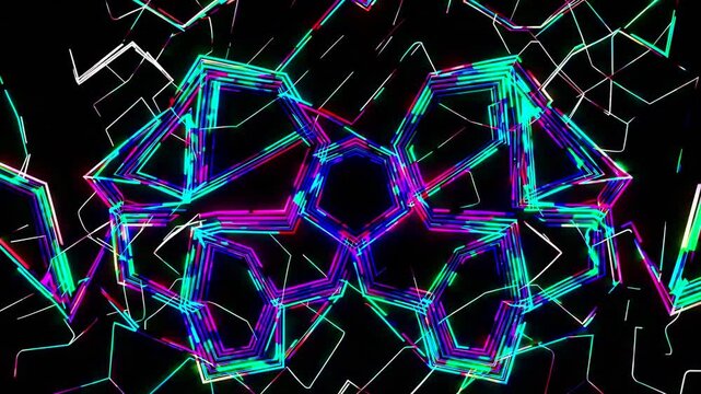 Hypnotic Neon Geometry on Infinite Black &ndash; Slow Motion Abstract Loop