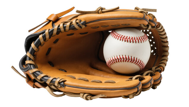 Isolated baseball glove with a classic white ball for American sport or leisure game