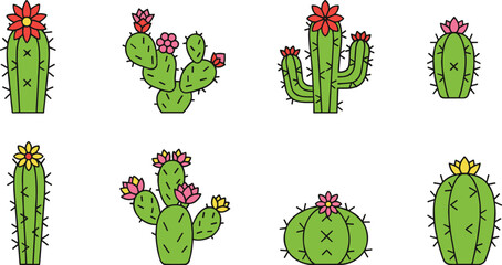 Vector cactus set with flowering succulent plants and desert cacti blossoms with thorns isolated on white background clipart © MDABULKALAM
