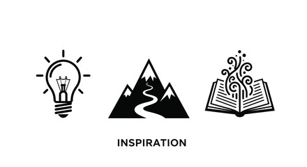 Lightbulb mountains and open book icons inspire creative thought silhouette © MDAUAL