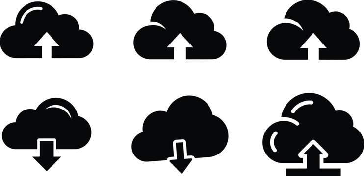 Cloud computing and data transfer icons - upload, download, storage, network, internet service