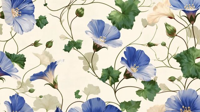 Seamless floral pattern with delicate blue flowers capturing decorative botanical design and soft natural composition suitable for textile and wallpaper background