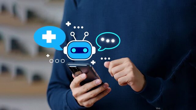 AI healthcare chatbot and digital medical assistance. person using smartphone with healthcare chatbot interface, ai medical assistant for digital health consultation, online medical support