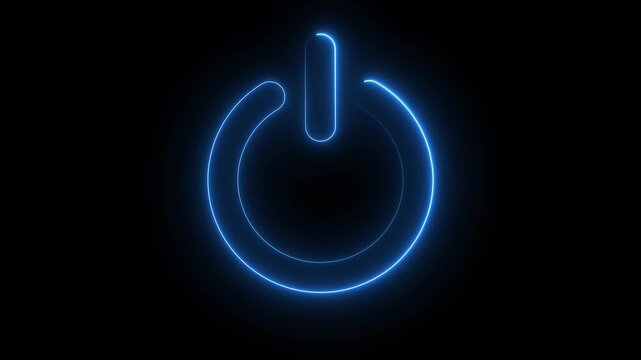 Glowing neon power button icon animation. Switch startup neon turns on off button animation. Neon power reset button sign animation.