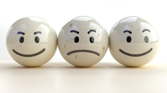 Three eggs with expressive faces symbolizing diverse emotions, suitable for concepts like individuality, mood, or team dynamics in marketing or editorial contexts