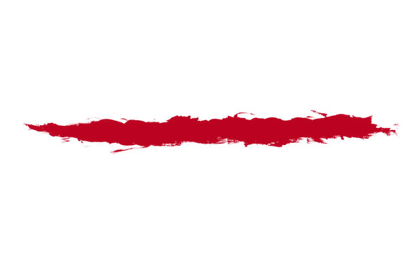 Vibrant red horizontal paint stroke or brush stroke isolated on a clean white background, ideal for graphic design elements, banners, and artistic accents.